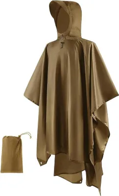 Produktbild von Famanu Regenponcho wasserdicht 3-in-1 multifunktional - für Damen und Herren - Kaki Einheitsgröße