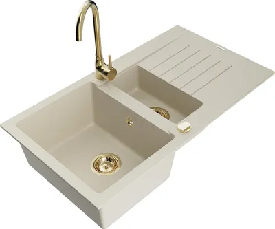 Immagine prodotto di Mexen Matias lavello in granito 1,5 vasche con scolapiatti e miscelatore Telma, beige - 6502-69-670200-50