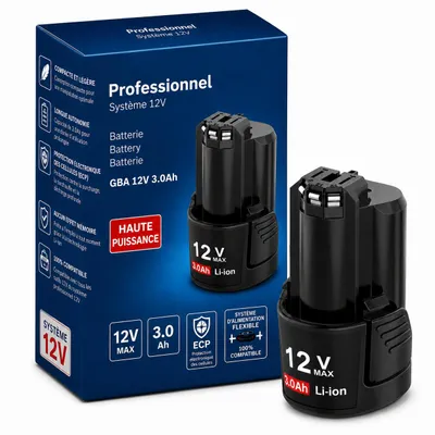 Produktbild von 12V 3,0Ah Li-Ion Ersatzakku kompatibel mit Bosch Professional 12V – 3000mAh Werkzeugakku – Ersatz- & Zusatzakku, KI-generiertes Bild