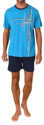 Produktbild von Normann Herren kurzarm Schlafanzug Shorty Pyjama mit edlen Frontprint ; blau , 48