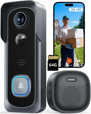 Produktbild von 2K HD WLAN türklingel mit kamera Funkklingel mit Kamera haustürklingel mit kamera Alexa Nachtsicht PIR Bewegungserkennung 2-Wege-Audio mit 64G Karte