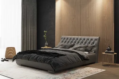 Produktbild von AGMAT Polsterbett PORTO mit Kopfteil, 200 x 200 cm, Doppelbett mit Bettkasten und Lattenrost aus Metall, Kunstleder: Grau