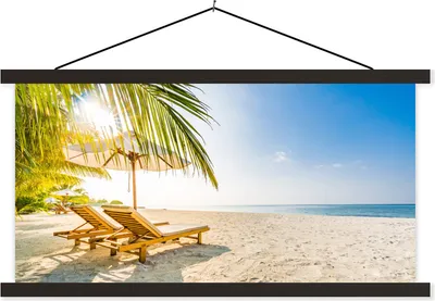 Produktbild von MuchoWow® Textilposter Strandkorb - Palme - Luft 60x30 cm mit schwarzem Rahmen - Textilien