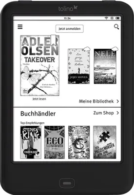Produktbild von Tolino Shine 2 HD, 15,2 cm (6"), E Ink Carta, 1448 x 1072 Pixel, 300:1, EPUB DRM, PDF, TXT, ePub, 4 GB