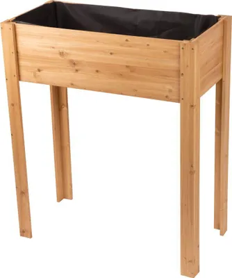 A wooden raised garden bed with a black liner, shown against a white background.