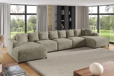 Produktbild von Wohnlandschaft Sofa U-Form Designersofa MEGAN XL in Stoff Poso Beige