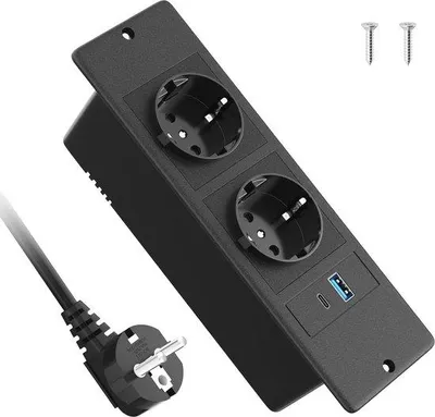 Productafbeelding van Famanu wandcontactdoos met USB-C en USB-A - 2,2 meter kabel