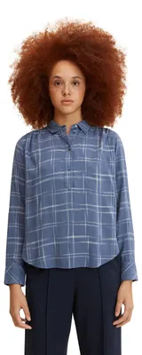 Productafbeelding van TOM TAILOR damesblouse met ruitpatroon, model 1032577, kleur 30305 - Geweven, groot blauw ruitmotief