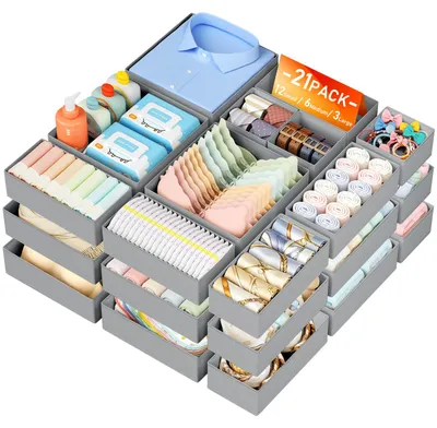 21-tlg. Stoff-Aufbewahrungsboxen für Kleiderschrank, faltbar, grau