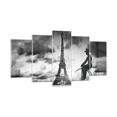 Produktbild von Bilder auf glas - 5 Teile - Paris Gentleman Fahrrad - 160x85cm - Glasbilder - Wandbilder - Bilder - zum Aufhängen bereit - Wanddekoration aus Glas - Glas Bilder - Wandbild auf Glas - GEA160x85-4204