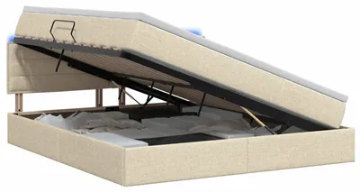 Image de Lit coffre à LED vidaXL avec matelas, couleur crème, 180 x 200 cm, tissu