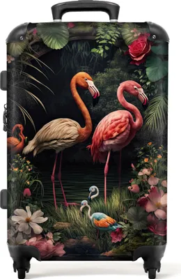 Produktbild von NoBoringSuitcases.com® Großer Koffer - Flamingo - Blumen - Pflanzen - Dschungel - Rosa - Kombinationsschloss TSA - Hartschalen Trolley 4 Rollen - 72 liter - Reisekoffer - 66 cmKoffer Mittelgroß 67x43x25 cm, 72L,
