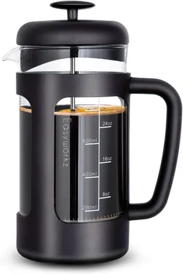 Obrázek produktu pro French Press kávovar 1000 ml s borosilikátovým sklem, protiskluzová měkká rukojeť, černá