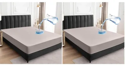 Zdjęcie produktu dla Wodoodporny pokrowiec na materac 180x200 cm, prześcieradło z gumką, kolor beżowy, zestaw 2 sztuki