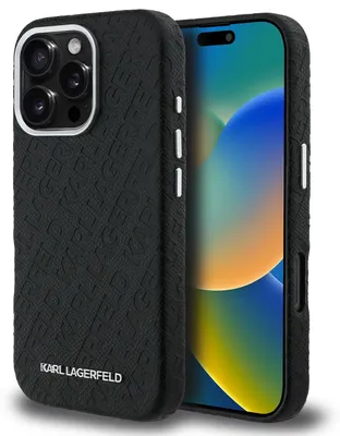 Obrázok produktu pre Karl Lagerfeld štruktúrovanýPolyuretánopakovaný logo MagSafe kryt pre iPhone 16 Pro čierny (KLHMP16LPGKLFOFK)