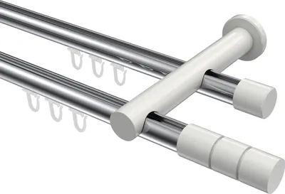 Produktbild von Interdeco Innenlaufstange / Gardinenstange mit Innenlauf Chrom / Weiß, Typ Platon Elanto (Rillenzylinder), 20 mm Ø 2-läufig, 600 cm