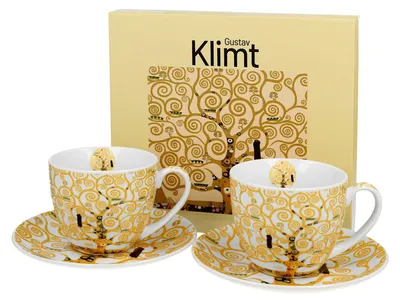 Produktbild von Duo | Kaffeetassen Set - 2 Stück - Ecru - Kunstvoller Klimt Design - Hochwertige Porzellanqualität