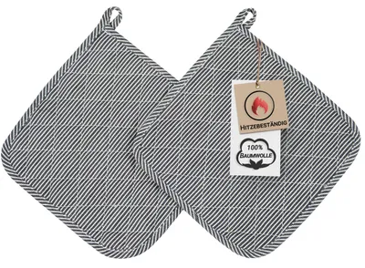 Produktbild von 2er Set Topflappen aus Baumwolle, 24x24 cm, schwarz-weiß gestreift