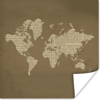 Produktbild von MuchoWow® Poster Weltkarte - Alt - Zeitung 30x30 cm - Wandposter - Printing