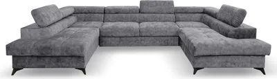Produktbild von MargaretHadas24 Ecksofa U Form Palermo mit Schlaffunktion, Bettzeugablage 345x202cm Big Sofa Couch, Verstellbare Kopfstützen Sofa XXL, 5 Sitzer, grau