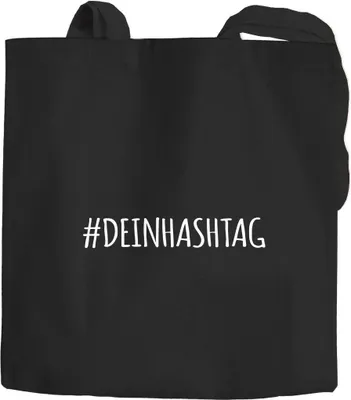 Produktbild von Jutebeutel personalisiert #Dein Hashtag individuell bedrucken mit eigenem Text Spruch lustig Moonworks® schwarz 2 lange Henkel
