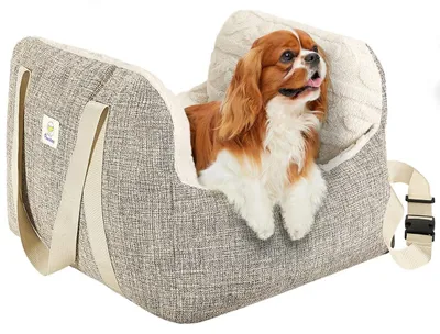 Image de Siège auto pour petits chiens avec ceinture de sécurité et lit surélevé