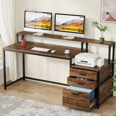 Immagine prodotto di Scrivania ergonomica per l'ufficio domestico - Scrivania - Scrivania per computer - Postazione di lavoro - Scrivania - Marrone rustico
