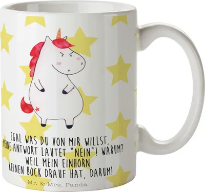 Produktbild von Mr. & Mrs. Panda Teetasse Einhorn Wut - Weiß - Geschenk, Tasse, Kaffeepott, Einhörner, kaffeebecher bedruckt, Unicorn, Trinkbecher, Nein, Kaffeetasse, Ansage, Lustig