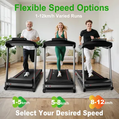 Immagine prodotto di Tapis roulant compatto – Tapis roulant pieghevole per uso domestico – Motore silenzioso da 2,5 CV – Velocità da 1 a 12 km/h – Inclinazione manuale a 3 livelli – Controllo tramite app Bluetooth – Portata massima: 120 kg