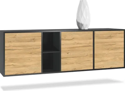 Produktbild von Vladon Kommode Cuba,  Germany, Schwarz matt/Eiche Natur - Modernes Sideboard für Ihr Wohnbereich - (BxHxT) 182x53x35 cm