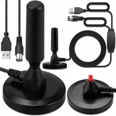 Obrázek produktu pro Anténa KRUMAD DVB-T2 se zesilovačem, pokojová anténa pro TV, anténní zesilovač pro digitální televizi, příjem bez kabelu a satelitu, VHF UHF, černá