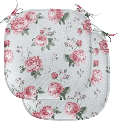 Produktbild von ABAKUHAUS Rose Polster für Esszimmerstühle, Rosa Blüten-Englisch Flora, Dekoratives wasserfestes Kissen mit Riemen für Küchensitze, 40 cm x 40 cm-2er Pack, Reseda Grün