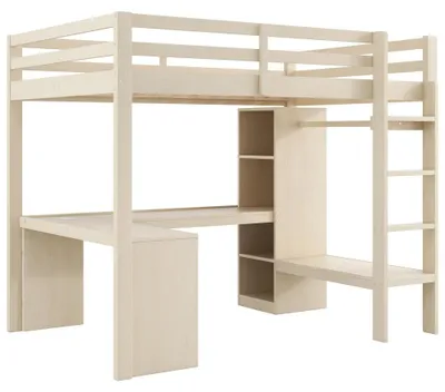 Image de Lit superposé pour enfants - Lit superposé multifonctionnel - 140 x 200 cm - Bureau intégré - Étagères - Armoire - Éclairage LED avec port USB - Bois naturel