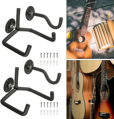 Image de 2 pièces de support de guitare ensemble de support mural en métal support mural de guitare support de crochet outil de suspension (noir)