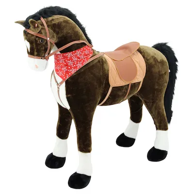 Produktbild von Sweety Toys 9046 Plüsch-Stehpferd CHOCOLATE 125cm Riesenpferd, bis 100 kg, mit dunkler Mähne und Schweif, Sattel, Pferdedecke und Zaumzeug