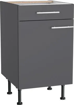Produktbild von Optifit Unterschrank mit Schublade und Drehtür Ingvar420 BxTxH 50 x 58,4 x 87 cm anthrazit matt zerlegt Anschlag reversi