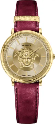 Produktbild von Versace VE8103821 V-Circle Lady gold bordeaux Leder Armband Uhr Damen
