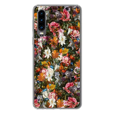 Produktbild von MuchoWow® Handyhülle Schutzhülle Hülle für Huawei P30 Blumen - Schmetterling - Design - Kunst - Abstrakt - Malerei - Alte Meister Silikon Softcase Handy Hülle - Kartenbesitzer
