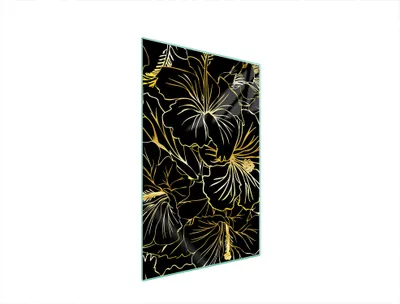 Produktbild von Herdabdeckplatte 35x52 Glaskeramikkochfeld Abdeckung Spritzschutz Glasplatte Deko Schneidebrett Blume Schwarz