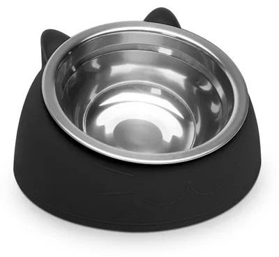 Immagine prodotto di Ciotola per gatti in acciaio inossidabile - Ciotola per gatti con erogatore d'acqua - Lettiera con supporto - 14 cm - Nero [60062B]