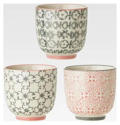 Produktbild von Becher Set aus Keramik, 3 Stück, Grau und Rosa