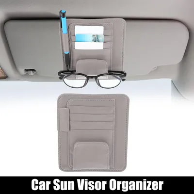 Image de Cuir synthétique Voiture Pare-soleil Visière Organisateur Lunettes Titulaire Carte Titulaire gris