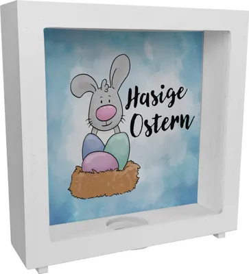 Produktbild von Hasige Ostern Rahmen Spardose aus Holz mit niedlichem Osterhasen
