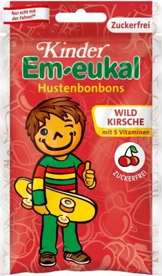 Image de Kinder Em-eukal pastilles contre la toux cerise sauvage sans sucre, 75 g de bonbons