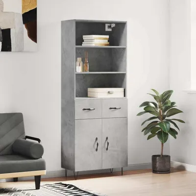 Image de vidaXL Highboard gris béton 69,5x34x180 cm Bois composite