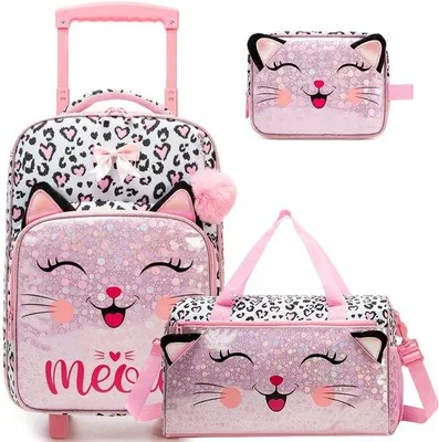 Productafbeelding van Handbagagekoffer 3-delig - Kinderreiskoffer - Reistas met schouderriem - Toilettas - 31 x 19,5 x 40,5 cm - Hoogwaardig materiaal - Kinderkoffer