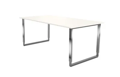 Produktbild von Kerkmann Yukon höhenverstellbarer Schreibtisch weiß rechteckig, Kufen-Gestell silber 180,0 x 80,0 cm