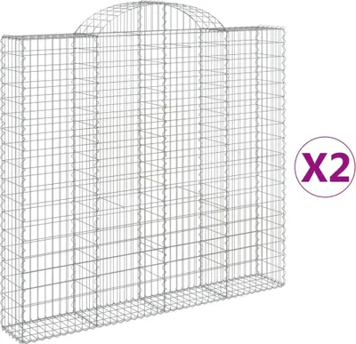 Productafbeelding van vidaXL Gabionen met boogvorm, 2 stuks, 200x30x180/200 cm, verzinkt staal