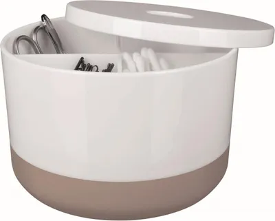 Produktbild von Spirella Kosmetikorganizer "Moji" mit individuell verstellbaren Fächern Aufbewahrungsbox für Make Up und Schmuck 15x9cm mit Deckel Weiß/Taupe