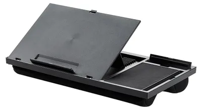 Obrázok produktu pre Držiak na notebook s podložkou pod myš a držiakom na telefón, ergonomický, čierny, 51,8 x 28,1 x 5,9 cm